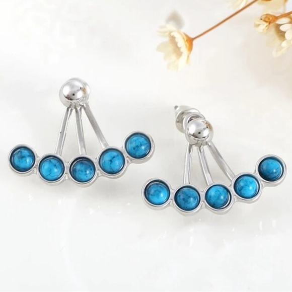 Turquoise Climber Bohemian Hippie 925 Sterling Silver Stone Minimalist Earring - Picture 5 of 6